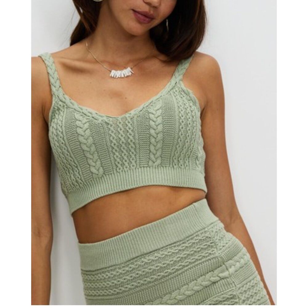 Runaway Cropped Tank Top Flare Leg Pants Set Green XS